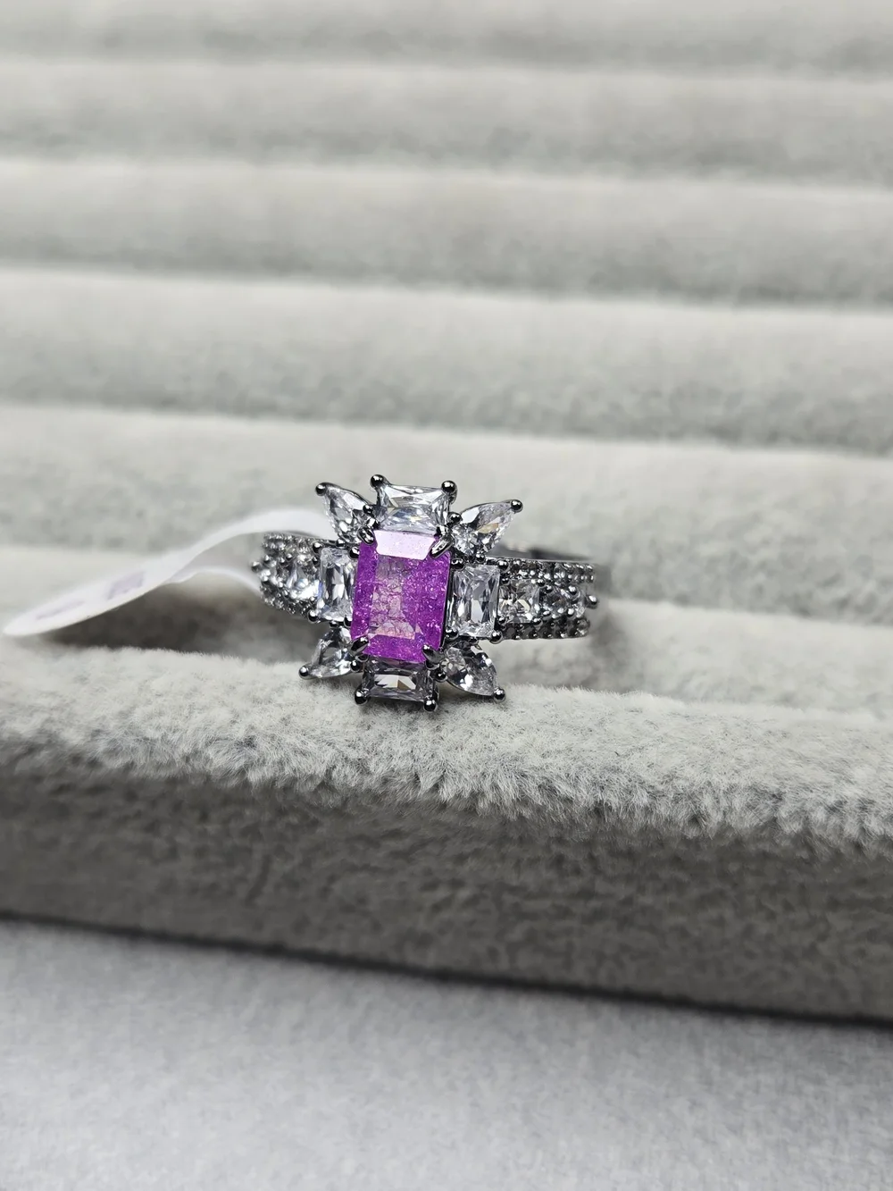 Size 9 Amethyst Ice Crystal and Diamond Cubic Zirconia Hematite Plated Bomb Part
